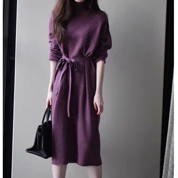 ブルベ服　ウエストベルト タートルネックワンピース（ブルベ冬向け）