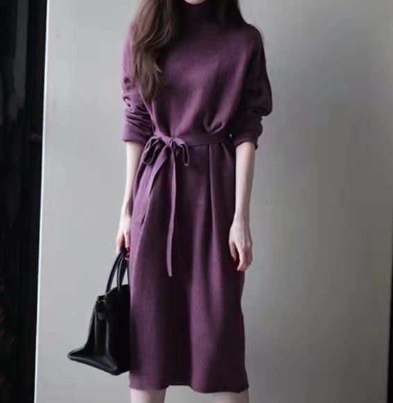 ブルベ服　ウエストベルト タートルネックワンピース（ブルベ冬向け）