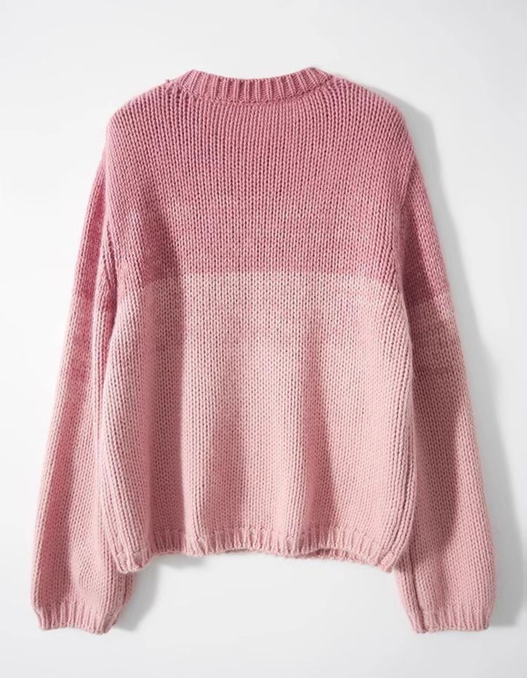 ブルベ夏/ブルベ冬服　上品なボーダー柄丸首長袖ニットプルオーバー