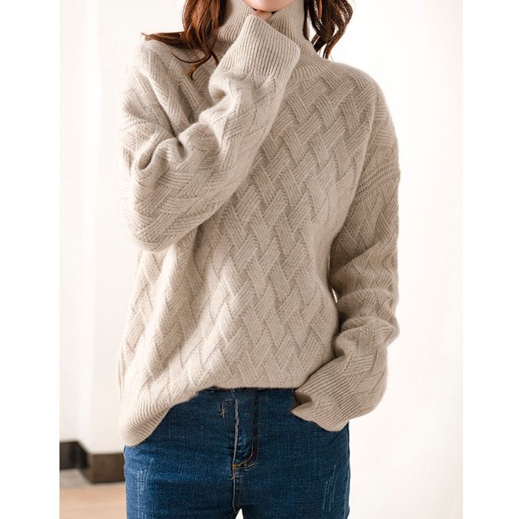 ブルベ夏/ブルベ冬服　立体編み柄タートルネック厚手セーター
