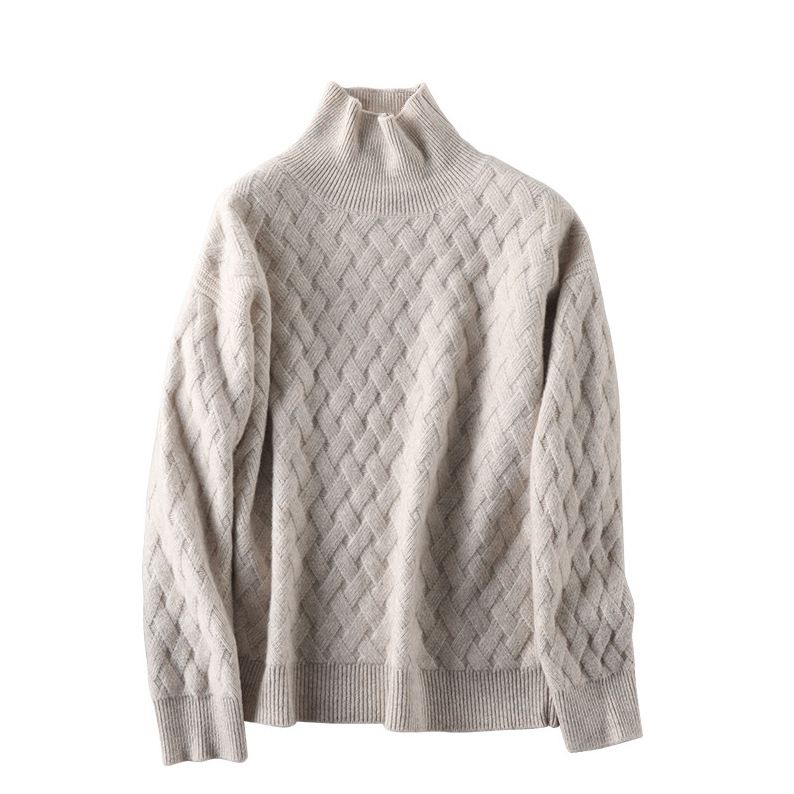 ブルベ夏/ブルベ冬服　立体編み柄タートルネック厚手セーター