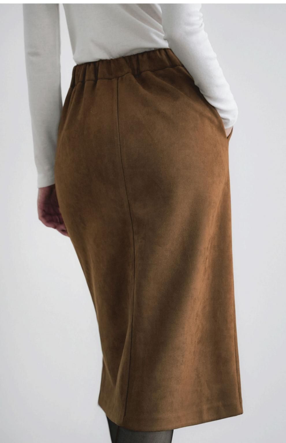 ブルベ冬服　上品スリット入りミディ丈タイトスカート