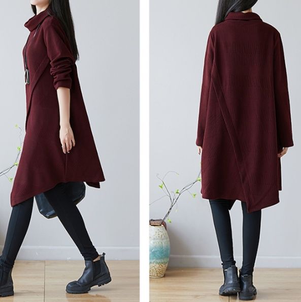 ブルベ夏/ブルベ冬服　アシンメトリー裾デザインタートルネックニットワンピース