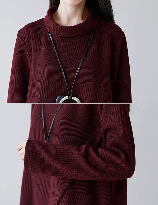 ブルベ夏/ブルベ冬服　アシンメトリー裾デザインタートルネックニットワンピース