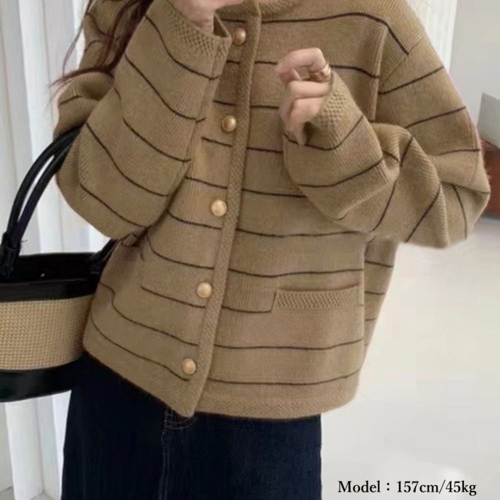 ブルベ夏/ブルベ冬服　細ボーダー柄ニットカーディガン