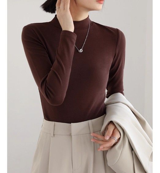 ブルベ夏/ブルベ冬服　上品モックネック長袖基本トップス