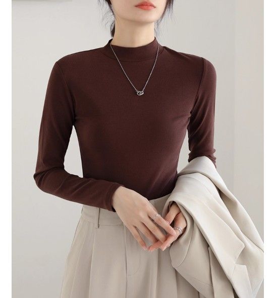 ブルベ夏/ブルベ冬服　上品モックネック長袖基本トップス