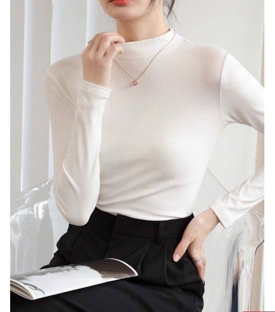 ブルベ夏/ブルベ冬服　上品モックネック長袖基本トップス