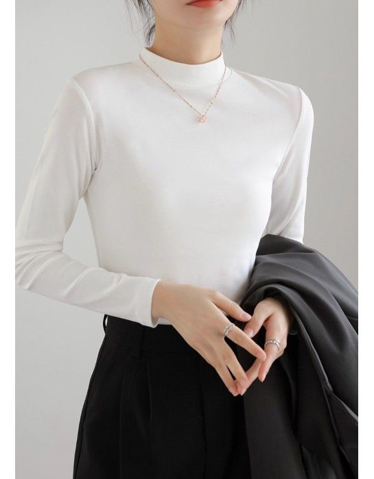 ブルベ夏/ブルベ冬服　上品モックネック長袖基本トップス