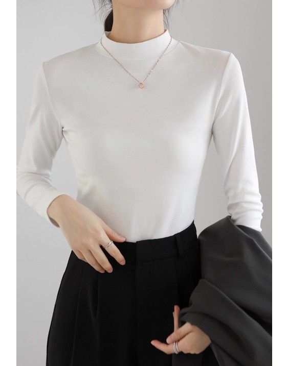 ブルベ夏/ブルベ冬服　上品モックネック長袖基本トップス