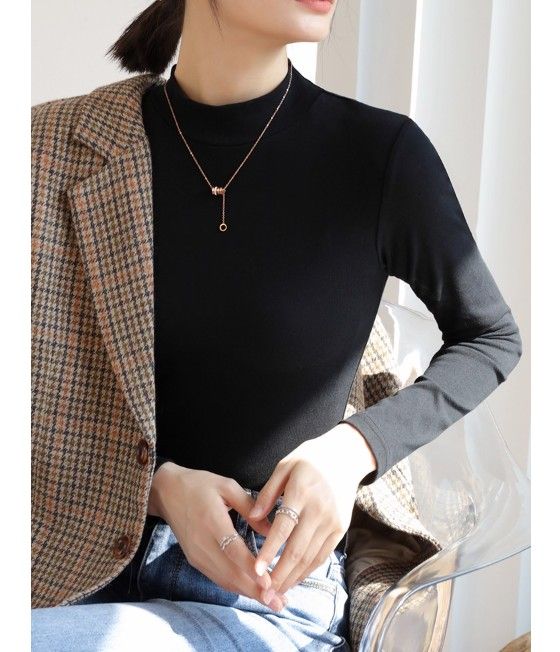 ブルベ夏/ブルベ冬服　上品モックネック長袖基本トップス