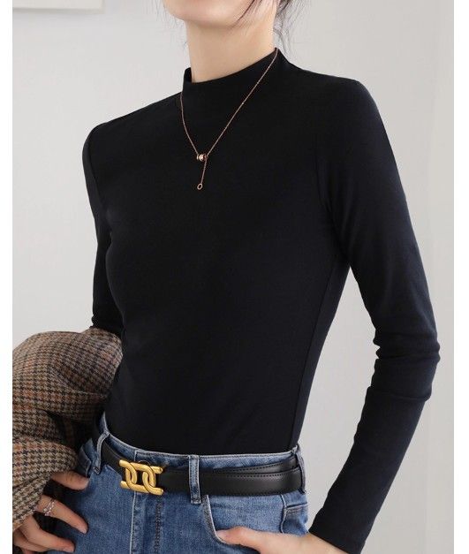 ブルベ夏/ブルベ冬服　上品モックネック長袖基本トップス