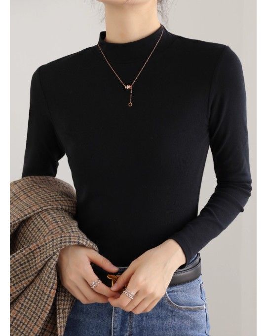 ブルベ夏/ブルベ冬服　上品モックネック長袖基本トップス