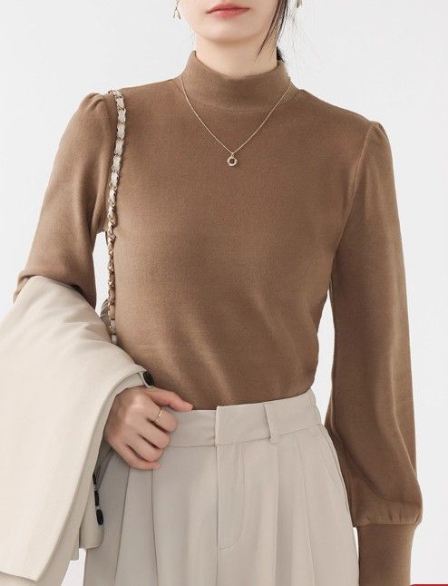 ブルベ夏/ブルベ冬服　発熱保温機能付きモックネック長袖ニットトップス