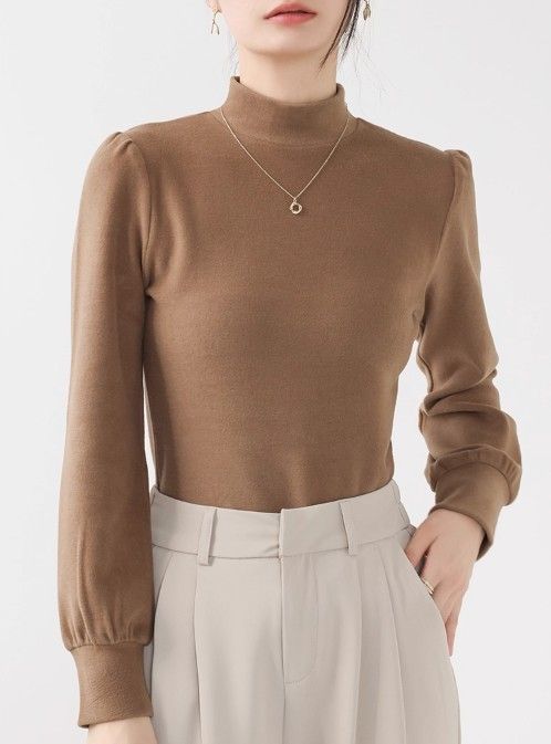 ブルベ夏/ブルベ冬服　発熱保温機能付きモックネック長袖ニットトップス