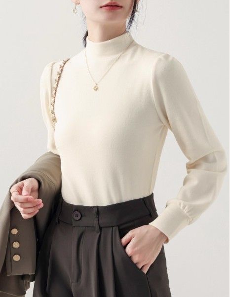 ブルベ夏/ブルベ冬服　発熱保温機能付きモックネック長袖ニットトップス