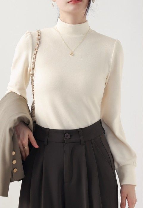 ブルベ夏/ブルベ冬服　発熱保温機能付きモックネック長袖ニットトップス