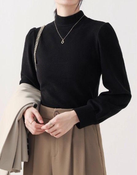 ブルベ夏/ブルベ冬服　発熱保温機能付きモックネック長袖ニットトップス