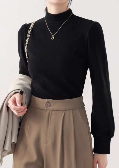 ブルベ夏/ブルベ冬服　発熱保温機能付きモックネック長袖ニットトップス