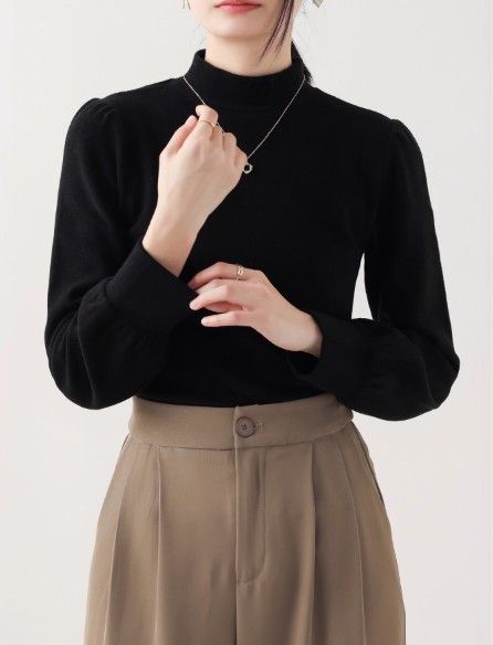 ブルベ夏/ブルベ冬服 発熱保温機能付きモックネック長袖ニットトップス