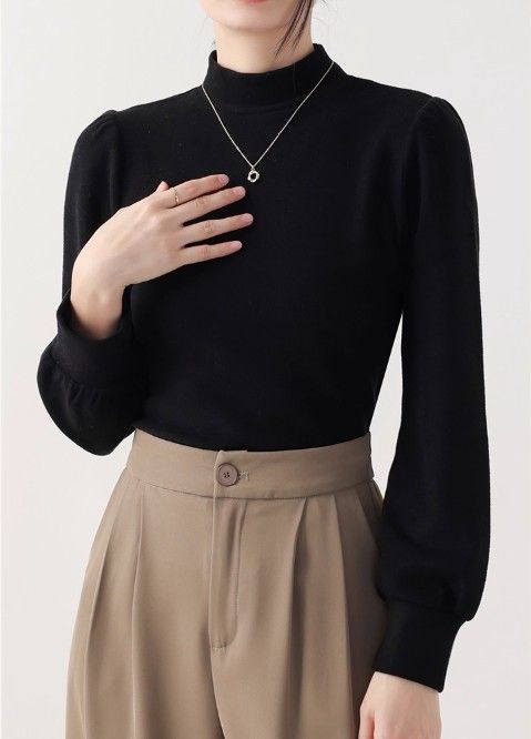 ブルベ夏/ブルベ冬服　発熱保温機能付きモックネック長袖ニットトップス