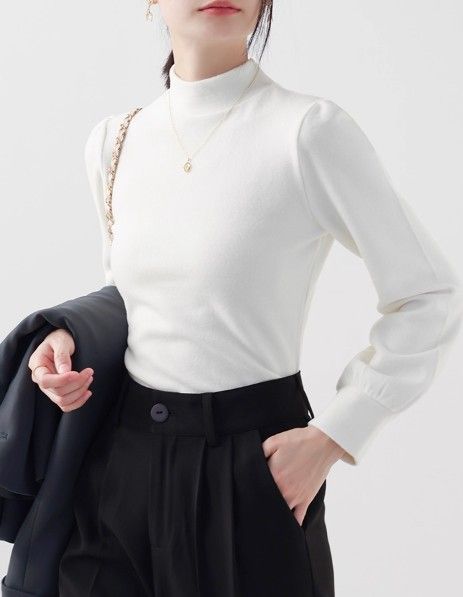 ブルベ夏/ブルベ冬服　発熱保温機能付きモックネック長袖ニットトップス