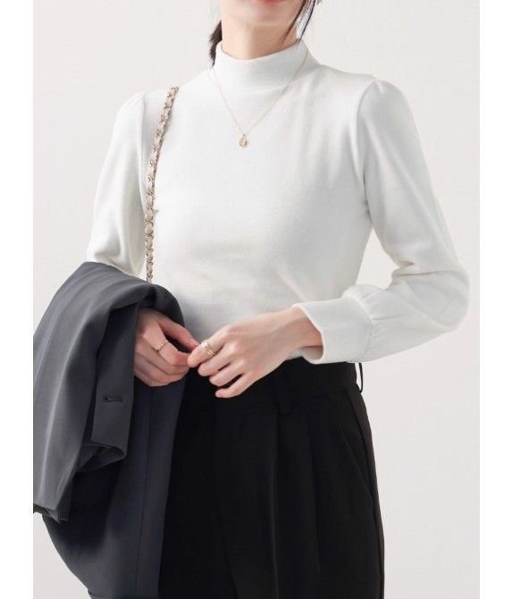 ブルベ夏/ブルベ冬服　発熱保温機能付きモックネック長袖ニットトップス