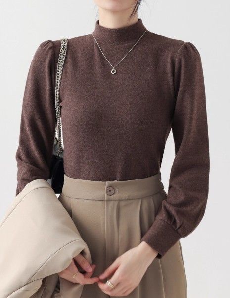 ブルベ夏/ブルベ冬服　発熱保温機能付きモックネック長袖ニットトップス