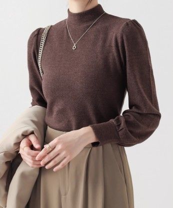 ブルベ夏/ブルベ冬服　発熱保温機能付きモックネック長袖ニットトップス