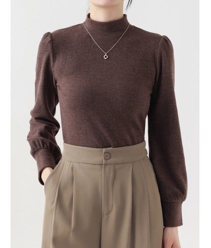 ブルベ夏/ブルベ冬服　発熱保温機能付きモックネック長袖ニットトップス