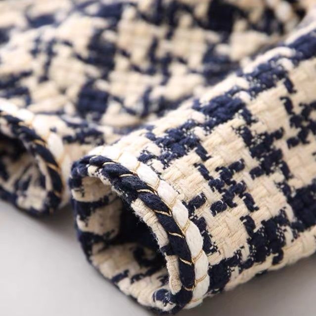 ブルベ夏/ブルベ冬服　千鳥格子ツイード調ノーカラージャケット