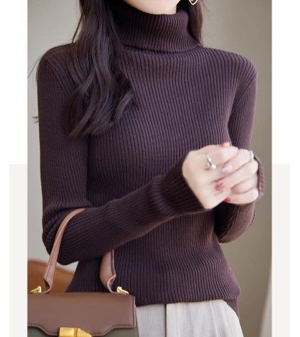 ブルベ夏/冬服　上品タートルネック縦リブニットトップス
