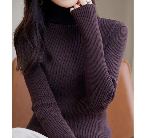 ブルベ夏/冬服　上品タートルネック縦リブニットトップス