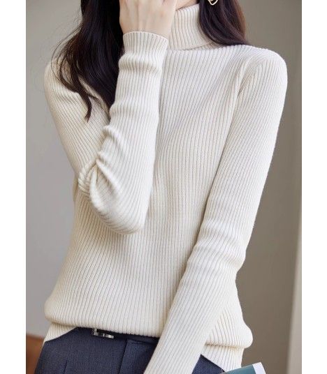 ブルベ夏/冬服　上品タートルネック縦リブニットトップス