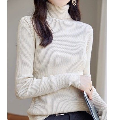 ブルベ夏/冬服　上品タートルネック縦リブニットトップス
