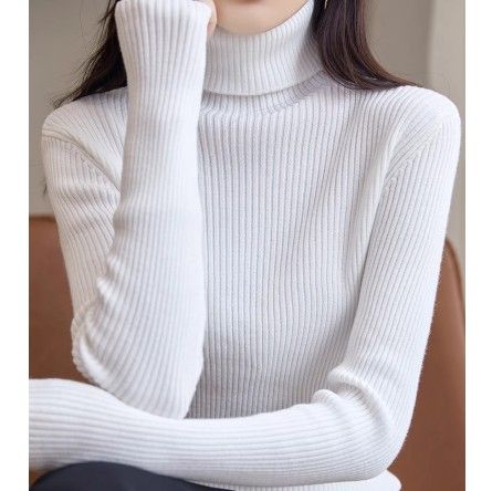 ブルベ夏/冬服　上品タートルネック縦リブニットトップス