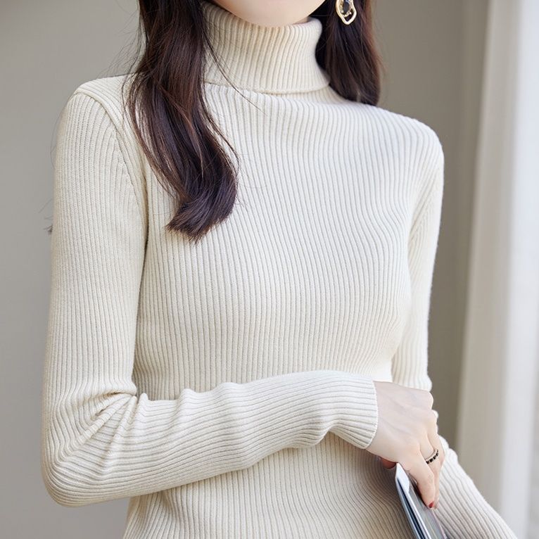 ブルベ夏/冬服　上品タートルネック縦リブニットトップス