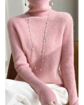 ブルベ夏/ブルベ冬服　上品タートルネック長袖ニットセーター