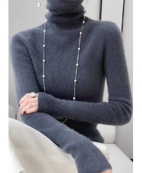 ブルベ夏/ブルベ冬服　上品タートルネック長袖ニットセーター