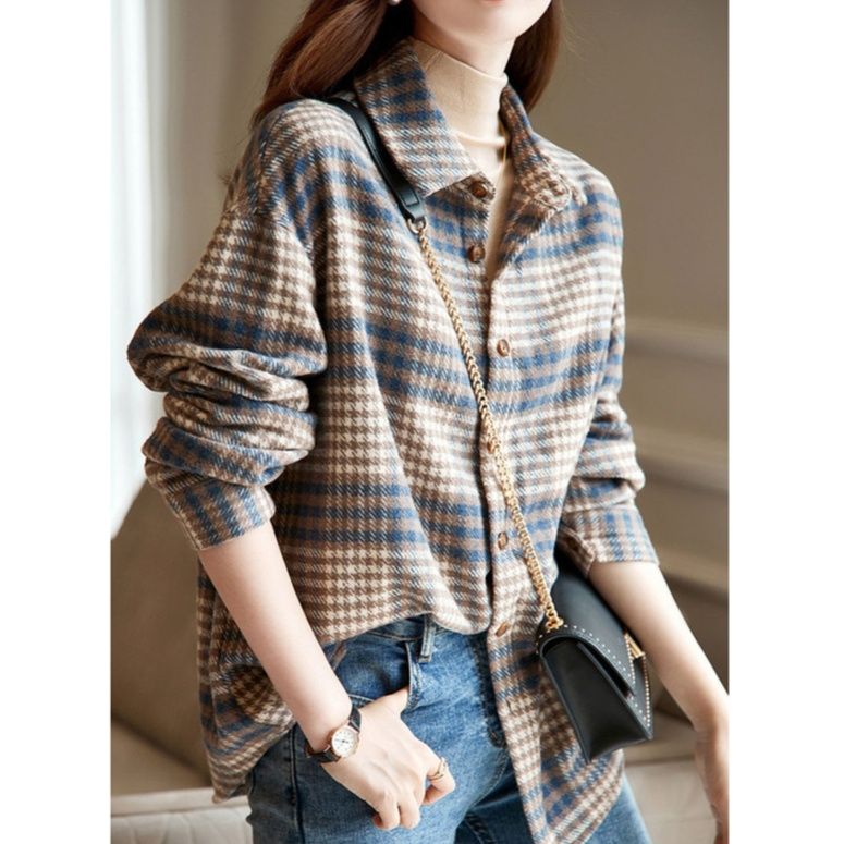 ブルベ夏/ブルベ冬服 クラシカルチェック柄長袖シャツ