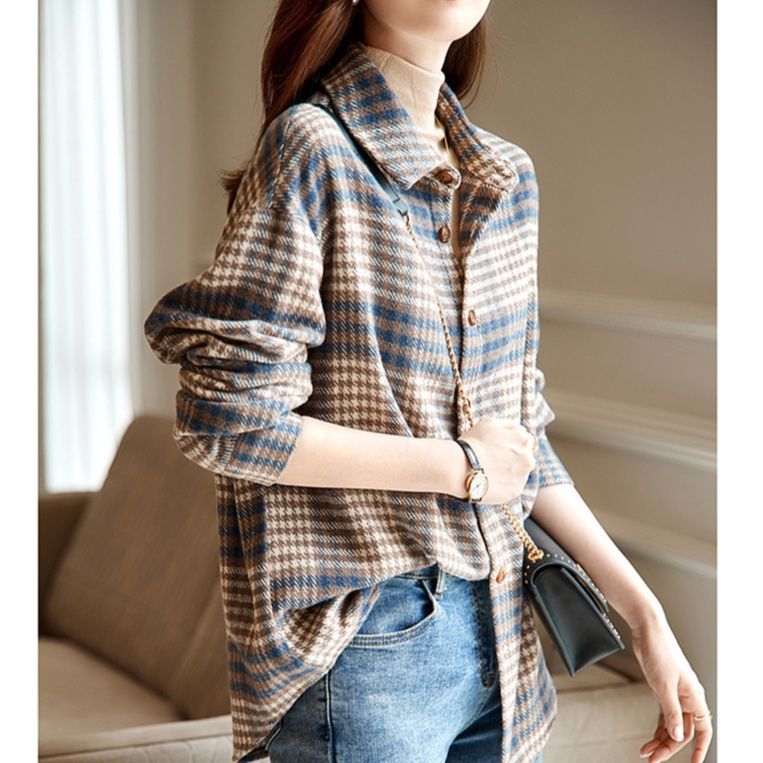 ブルベ夏/ブルベ冬服　クラシカルチェック柄長袖シャツ