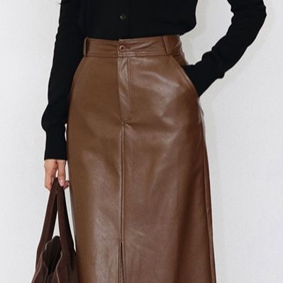 ブルベ冬服　ハイウエスト合成皮革ロングタイトスカート