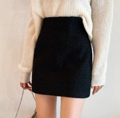 ブルベ夏/ブルベ冬服　上品質感ウール調台形ミニスカート
