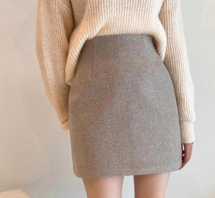 ブルベ夏/ブルベ冬服　上品質感ウール調台形ミニスカート