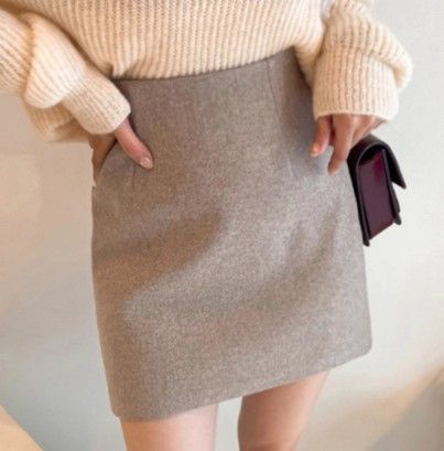 ブルベ夏/ブルベ冬服　上品質感ウール調台形ミニスカート