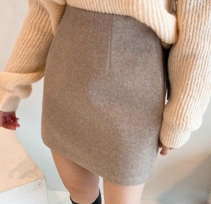 ブルベ夏/ブルベ冬服　上品質感ウール調台形ミニスカート
