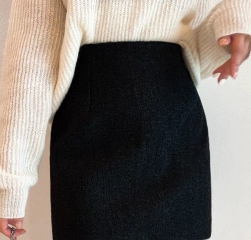 ブルベ夏/ブルベ冬服　上品質感ウール調台形ミニスカート