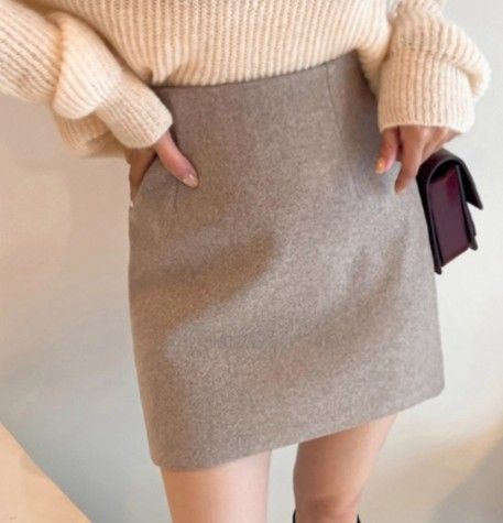 ブルベ夏/ブルベ冬服　上品質感ウール調台形ミニスカート