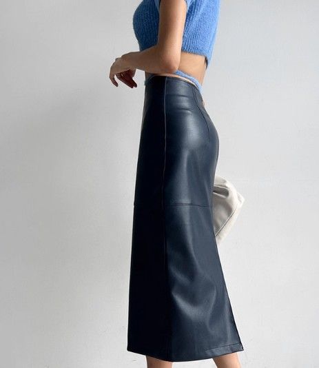 ブルベ夏/ブルベ冬服　本格レザー調ハイウエストタイトスカート