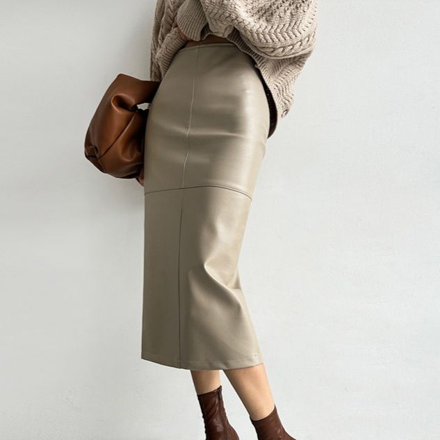 ブルベ夏/ブルベ冬服　本格レザー調ハイウエストタイトスカート
